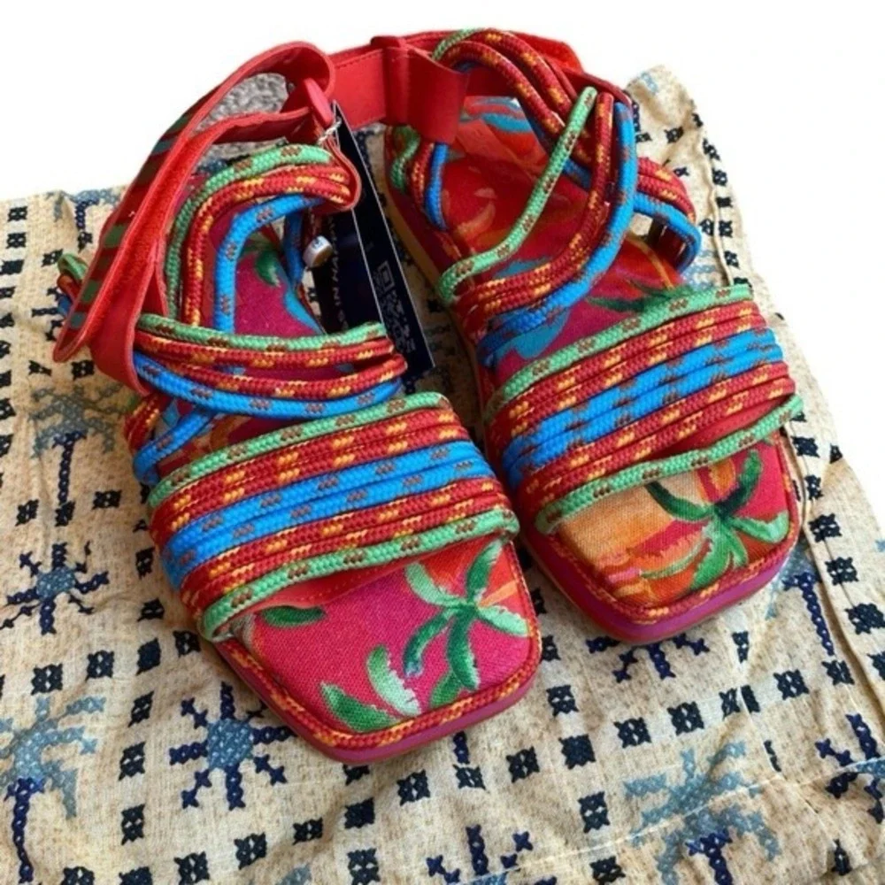 Farm Rio Ipanema Tropical Platform Sandal Vibrant Multicolor Beach Boho Size 8‎